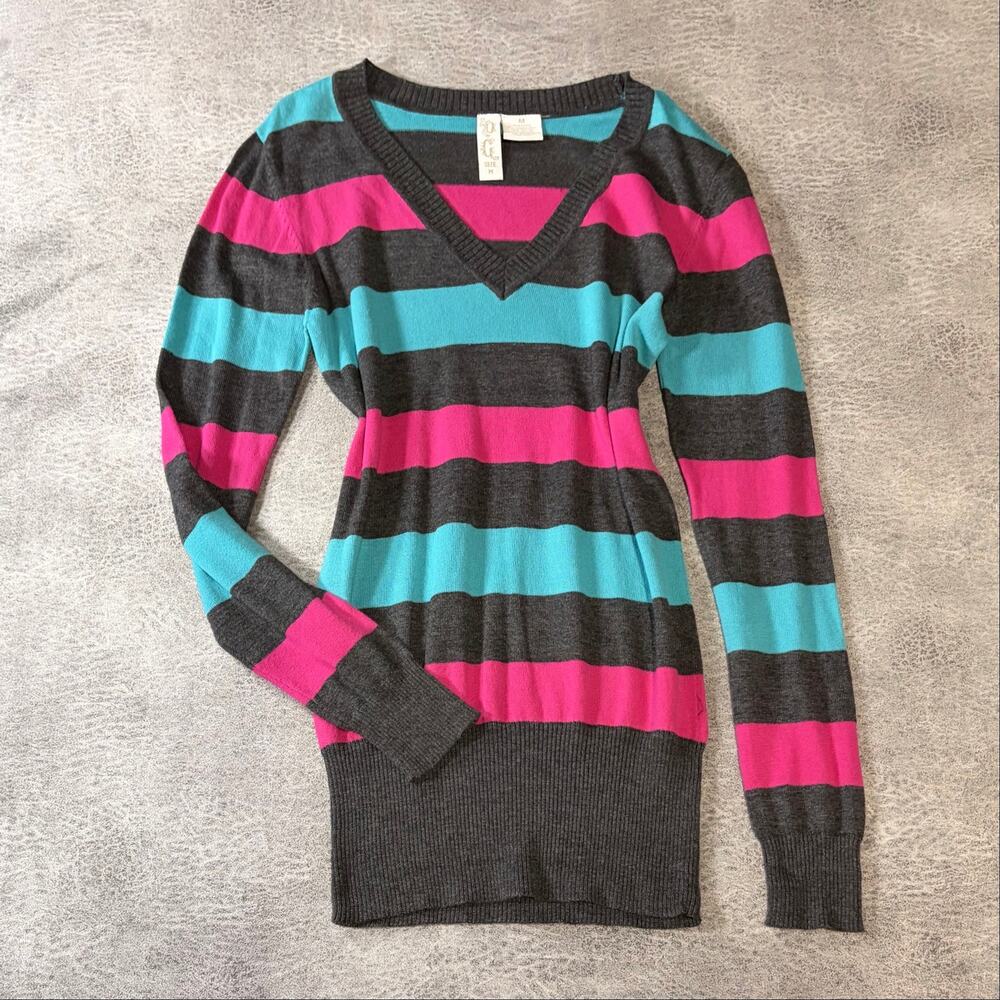 Y2k Chunky Striped V Neck Sweater